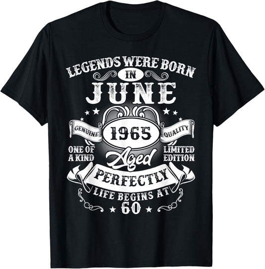 Legends Were Born in June 1965 Vintage 60th Birthday Men Dad T-Shirt