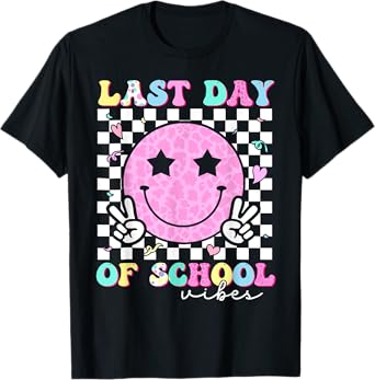 Last Day of School Vibes Teacher Student Groovy Graduation T-Shirt