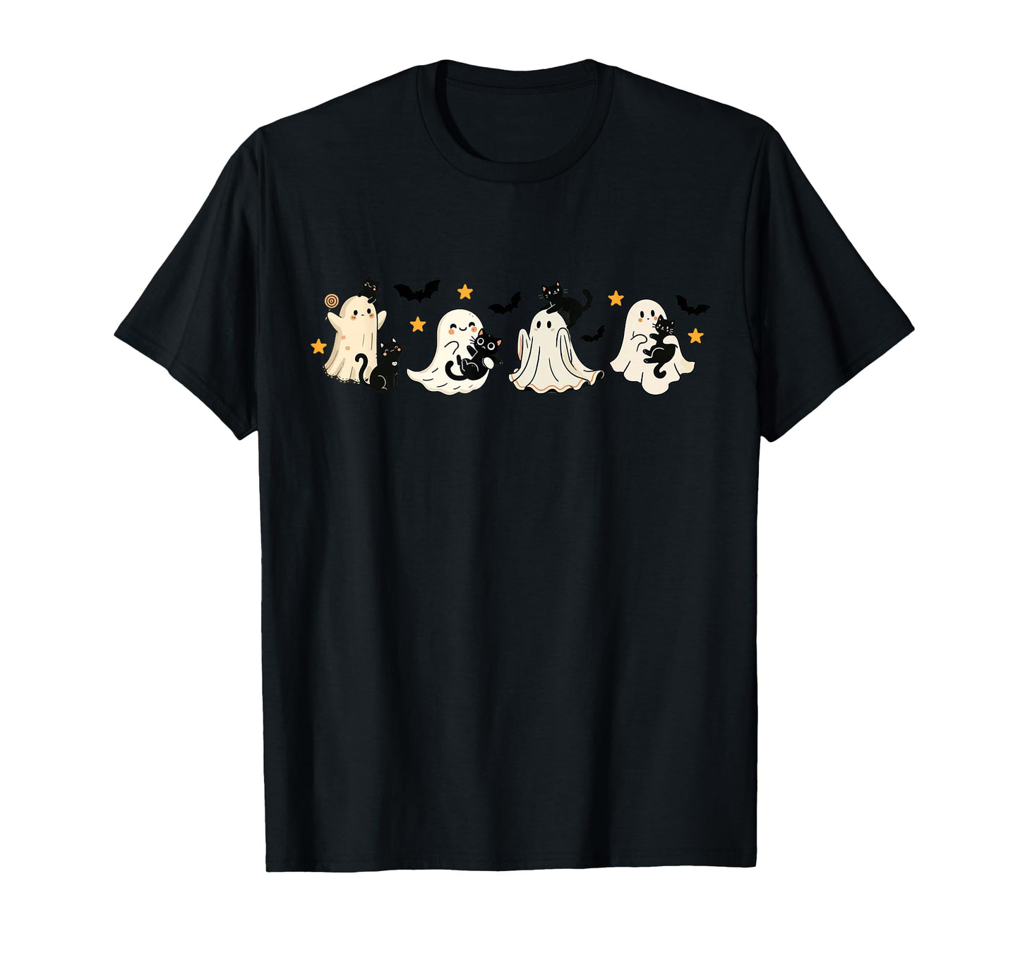 Ghost Holding Black Cat Funny Halloween Cat Lovers Women T-Shirt