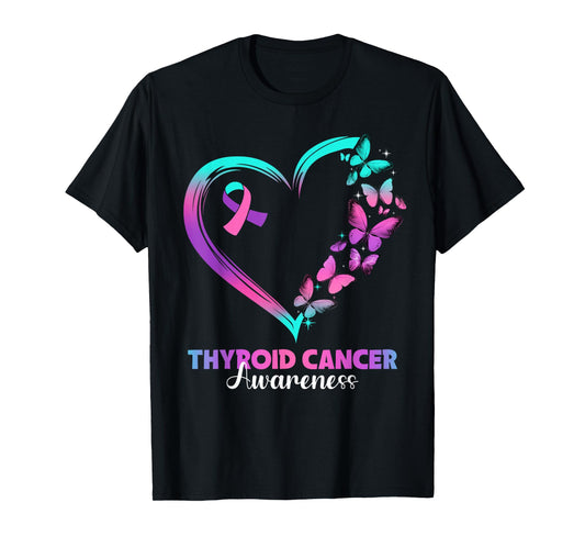 Butterfly Heart Ribbon Thyroid Cancer Awareness Warrior T-Shirt