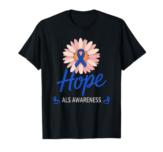 ALS Awareness Month Blue Sunflower Ribbon ALS Warrior T-Shirt