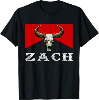 Vintage Zach Name Distressed - Zach Bull-Skull and Cowhide T-Shirt