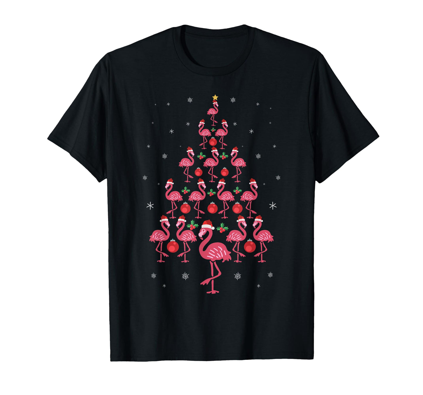 Funny Christmas Pink Flamingo Tree Holiday Gift Bird Lover T-Shirt