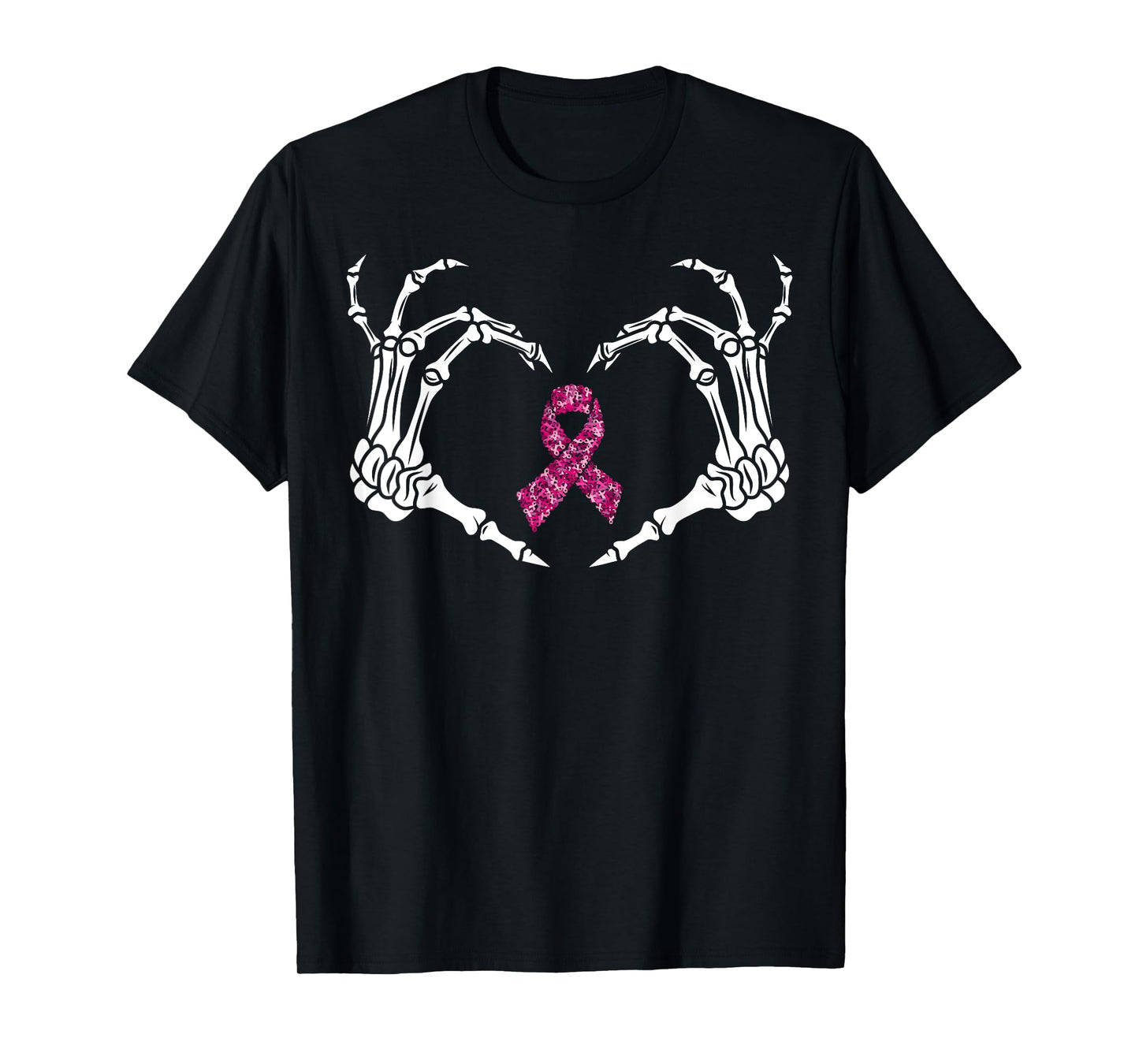 Skeleton Hand Breast Cancer Awareness Pink Ribbon Butterfly T-Shirt