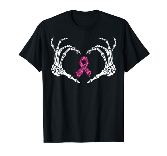 Skeleton Hand Breast Cancer Awareness Pink Ribbon Butterfly T-Shirt