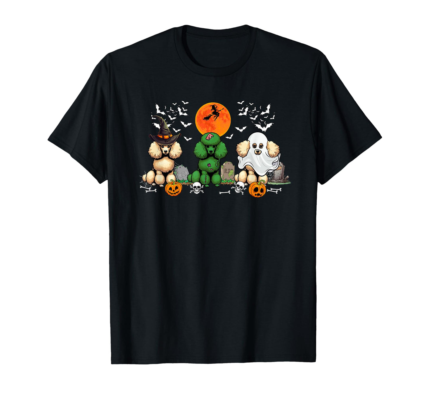 Three Halloween Poodles Cosplay Witch Zombie Boo Lover T-Shirt
