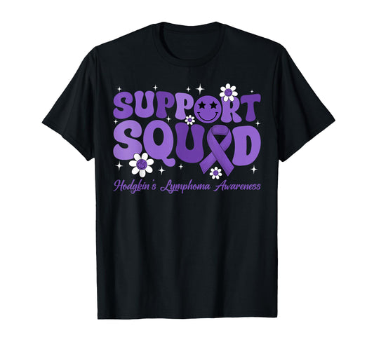 Retro Groovy Support Squad Hodgkins Lymphoma Lavender Ribbon T-Shirt