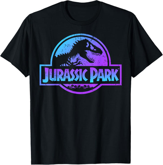 Jurassic Park Blue & Purple Fossil Logo Graphic Short Sleeve T-Shirt