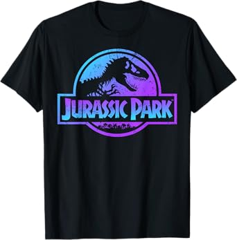 Jurassic Park Blue & Purple Fossil Logo Graphic Short Sleeve T-Shirt