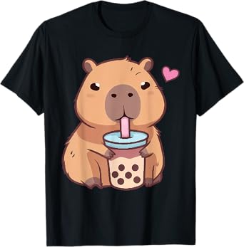 Cute Capybara Kawaii Anime Drinking Bubble Tea Lover Girls T-Shirt