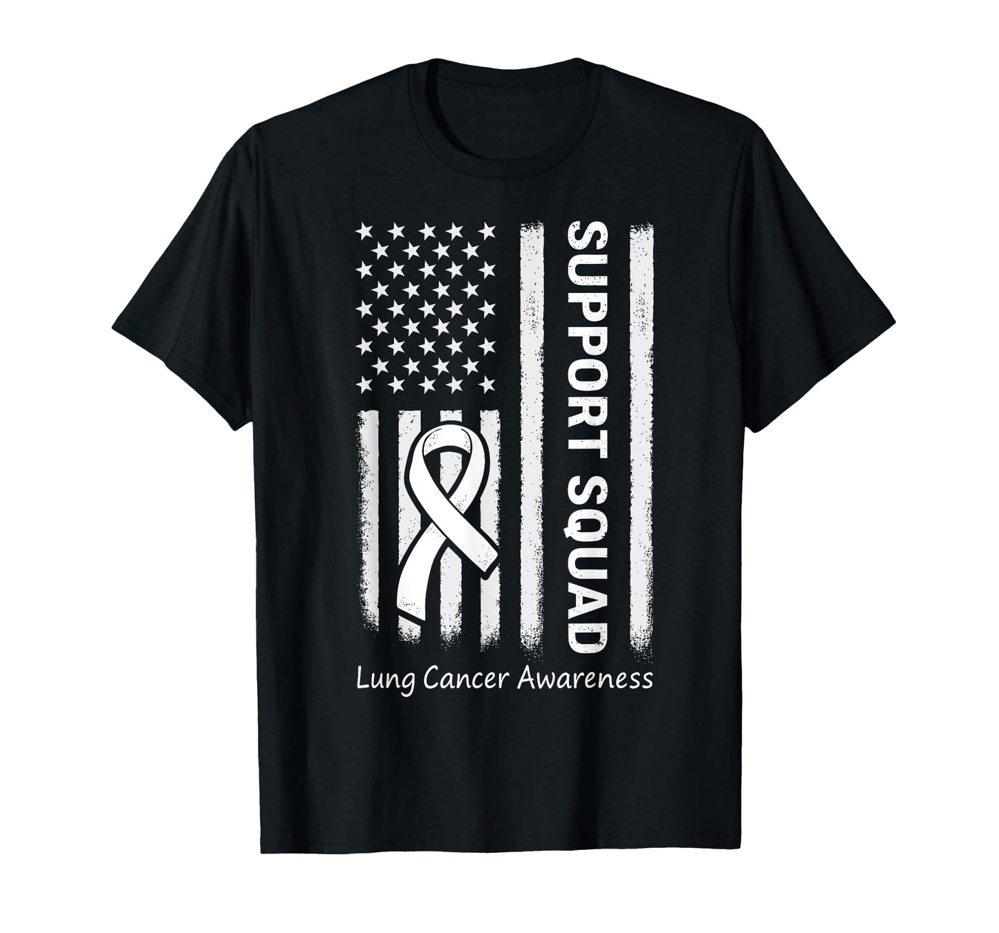 Lung Cancer Support Squad White Ribbon American Flag T-Shirt