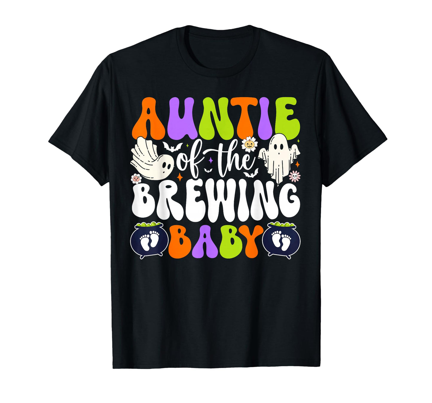 Auntie of Brewing Baby Halloween Theme Baby Shower Spooky T-Shirt