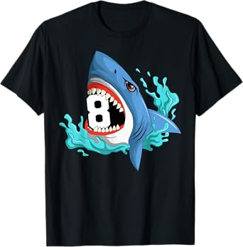 8 Shark Birthday Animal Themed Bday Party Celebration T-Shirt