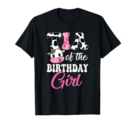 Tia Of The Birthday Girl Farm Cow 1St Birthday Girl T-Shirt