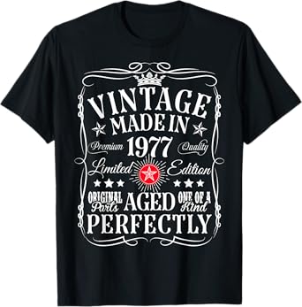 Vintage 48th Birthday Decorations Vintage 1977 48 Years Old T-Shirt