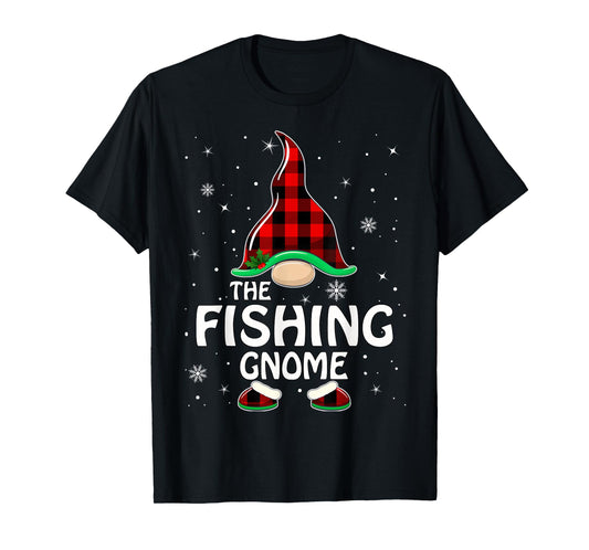Fishing Gnome Buffalo Plaid Matching Family Christmas Pajama T-Shirt