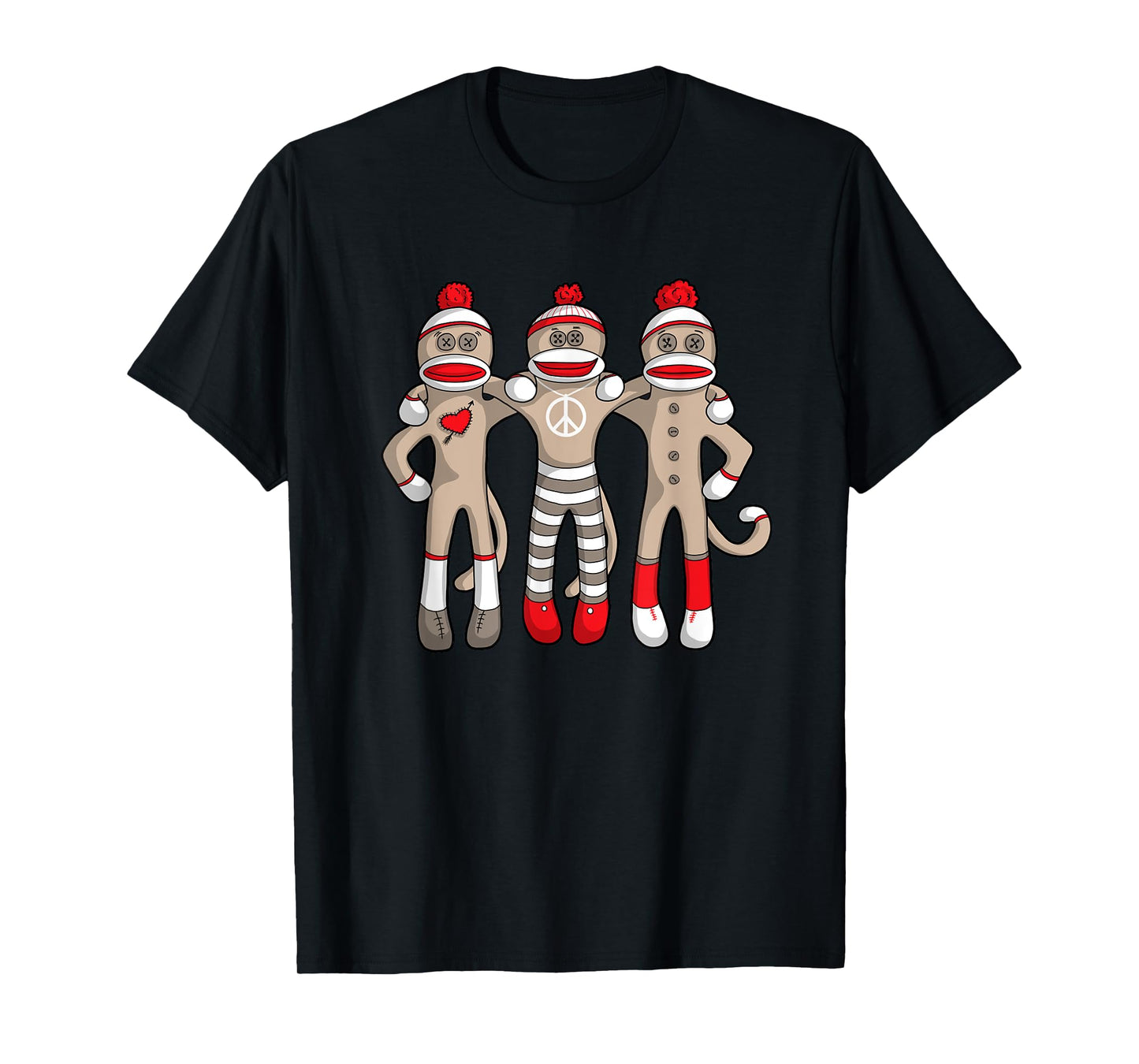 Peace Love Best Friends Hug Sock Monkey Christmas Holiday T-Shirt