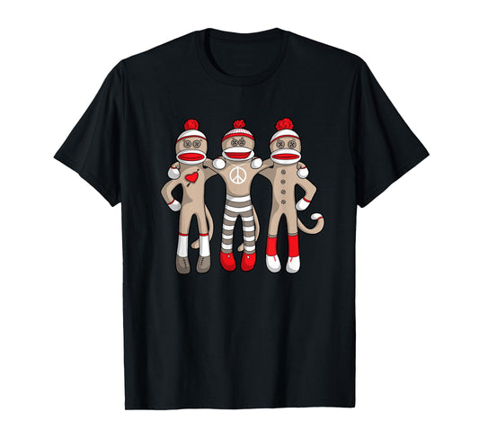 Peace Love Best Friends Hug Sock Monkey Christmas Holiday T-Shirt