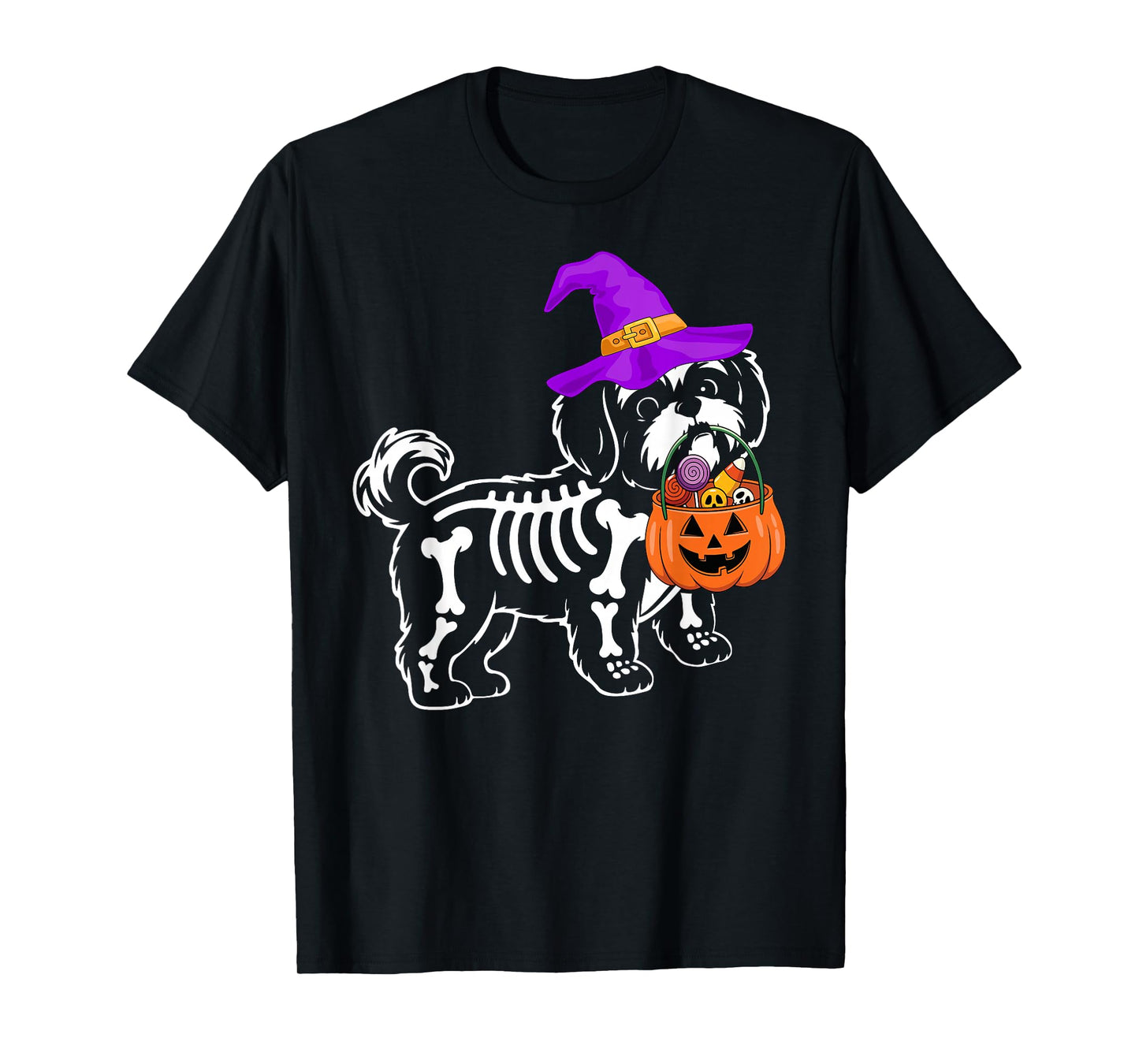 Shih Tzu Dog Halloween Spooky Skeleton Trick or Treat T-Shirt