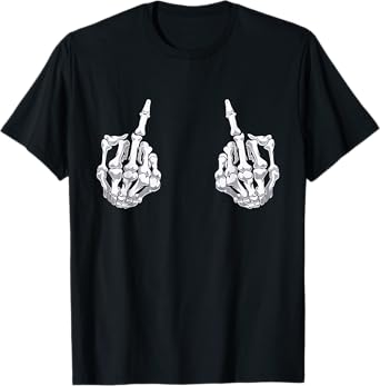 Skeleton Hand Halloween Bones Middle Finger Skull Men Women T-Shirt