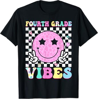 Fourth Grade Vibes Groovy Back to School 4th Grade Girls Kid T-Shirt
