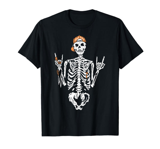 Bad Skeleton Hand Rock Summer Halloween Skull Women Men Kids T-Shirt