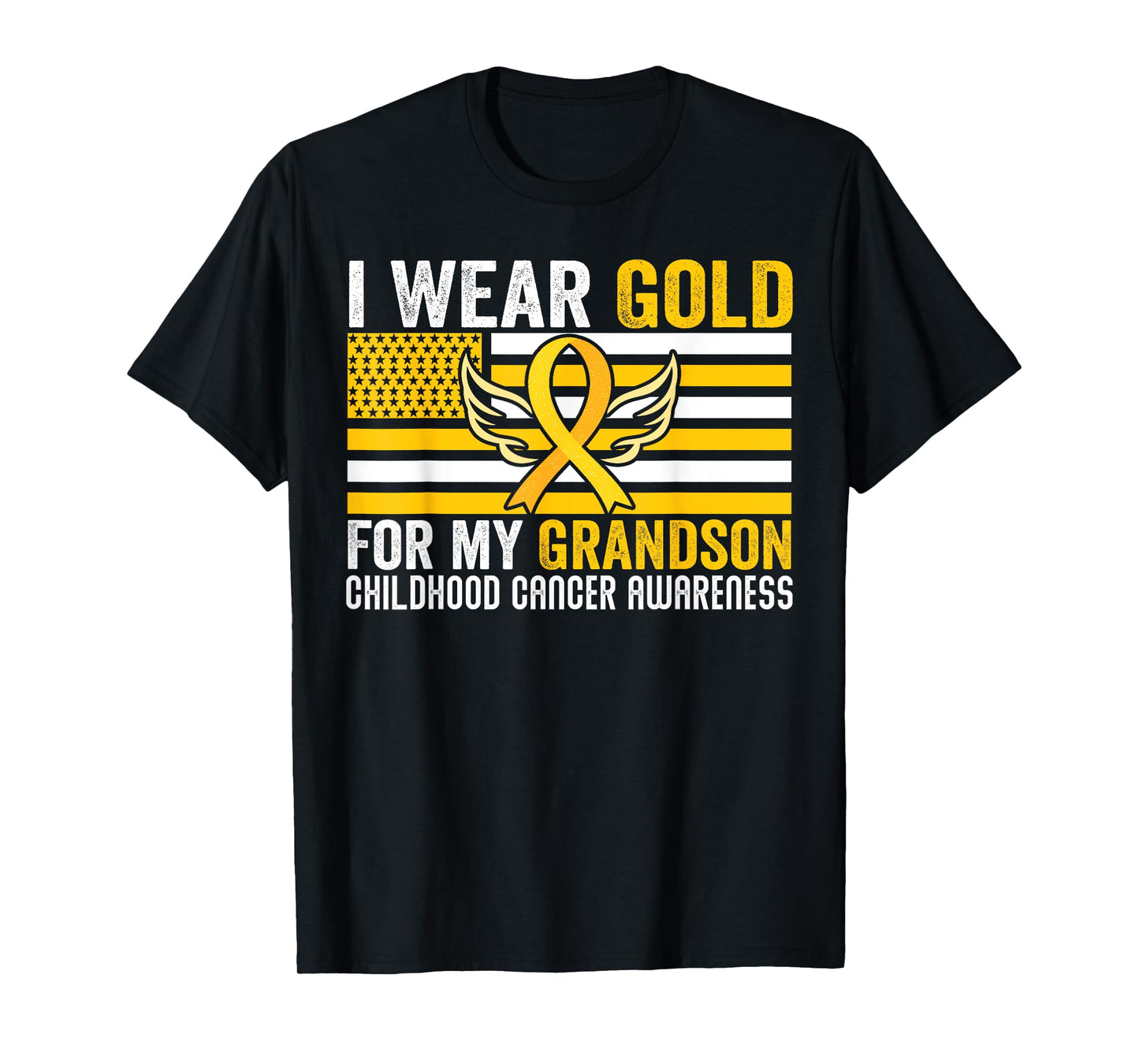 I Wear Gold For My Grandson Childhood Cancer USA Flag T-Shirt for Women Men