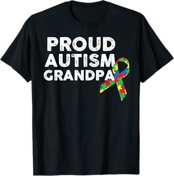 Proud Autism Grandpa Ribbon Puzzle Piece T-Shirt