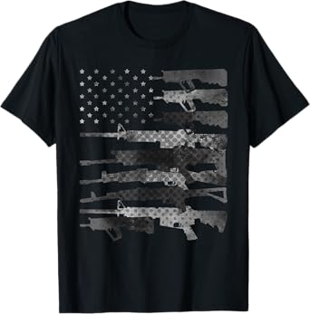 Grey American Flag Guns Vintage Patriotic US Pro-Gun T-Shirt for Women Men