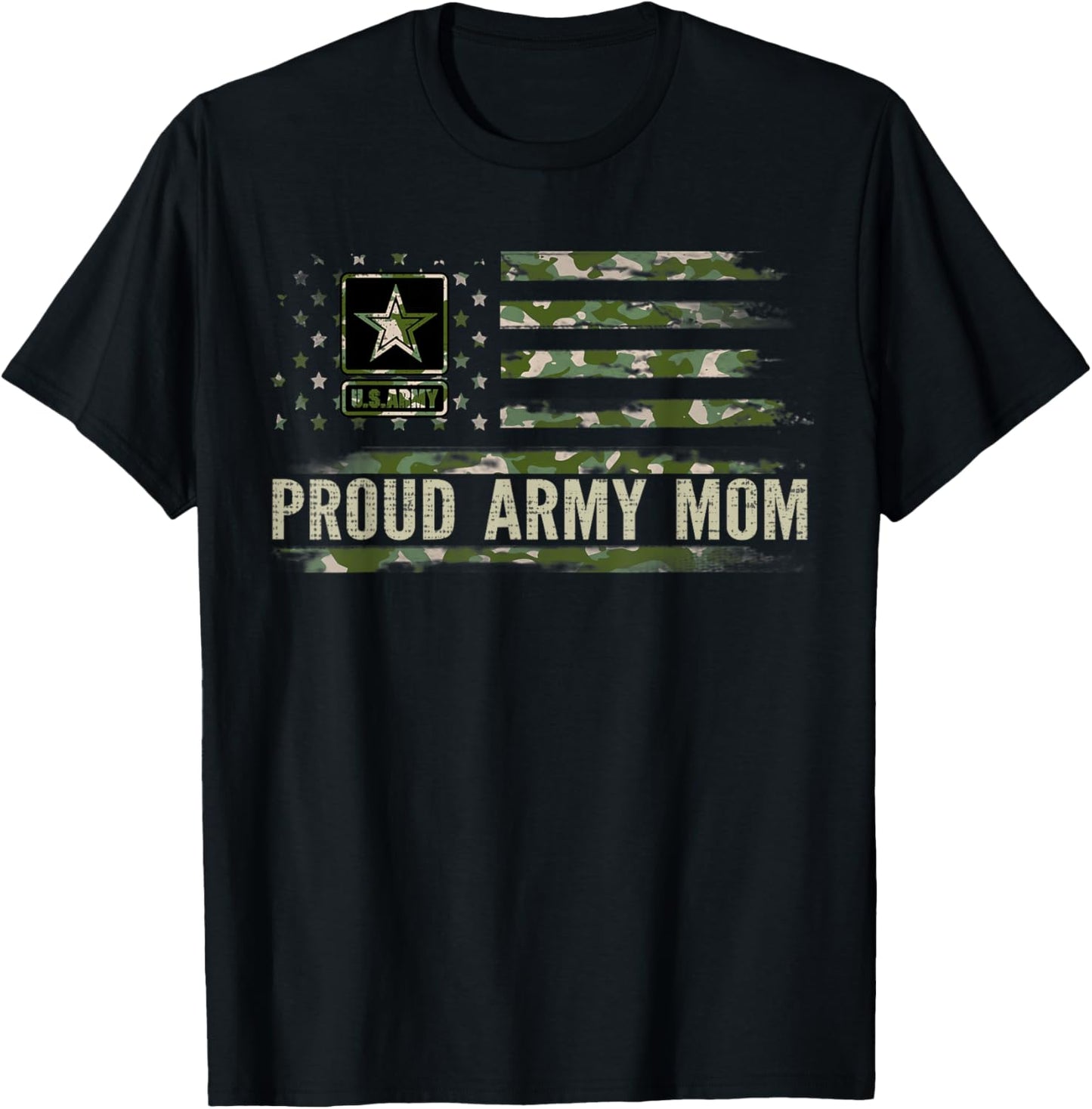 Vintage Proud Army Mom Camo American Flag Veteran Gift T-Shirt
