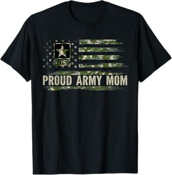 Vintage Proud Army Mom Camo American Flag Veteran Gift T-Shirt