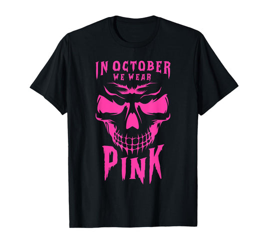 Breast Cancer Awareness Month Halloween Skull Pink Ribbon T-Shirt