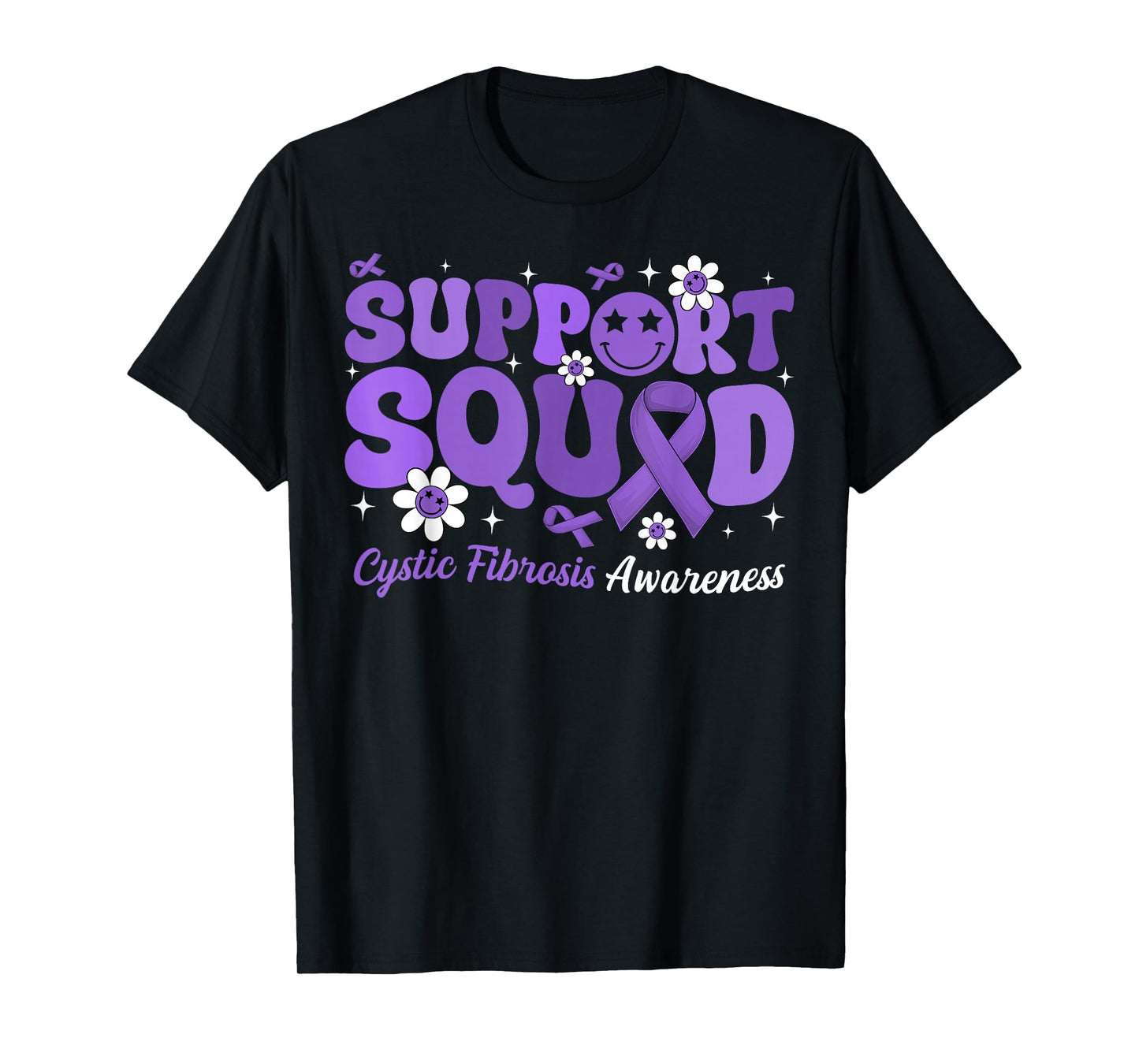 Groovy Support Squad Cystic Fibrosis Awareness Purple Ribbon T-Shirt