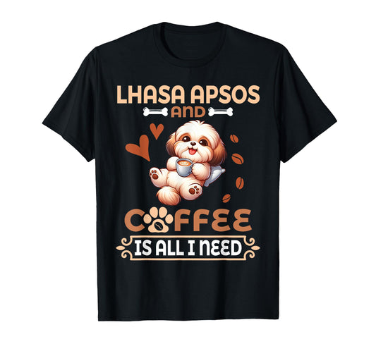 Mom Daddy Drinker Dog Drinking Coffee Lhasa Apso And Coffee T-Shirt