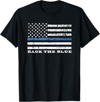 Back the Blue Thin Blue Line American Flag Police Support T-Shirt for Women Men