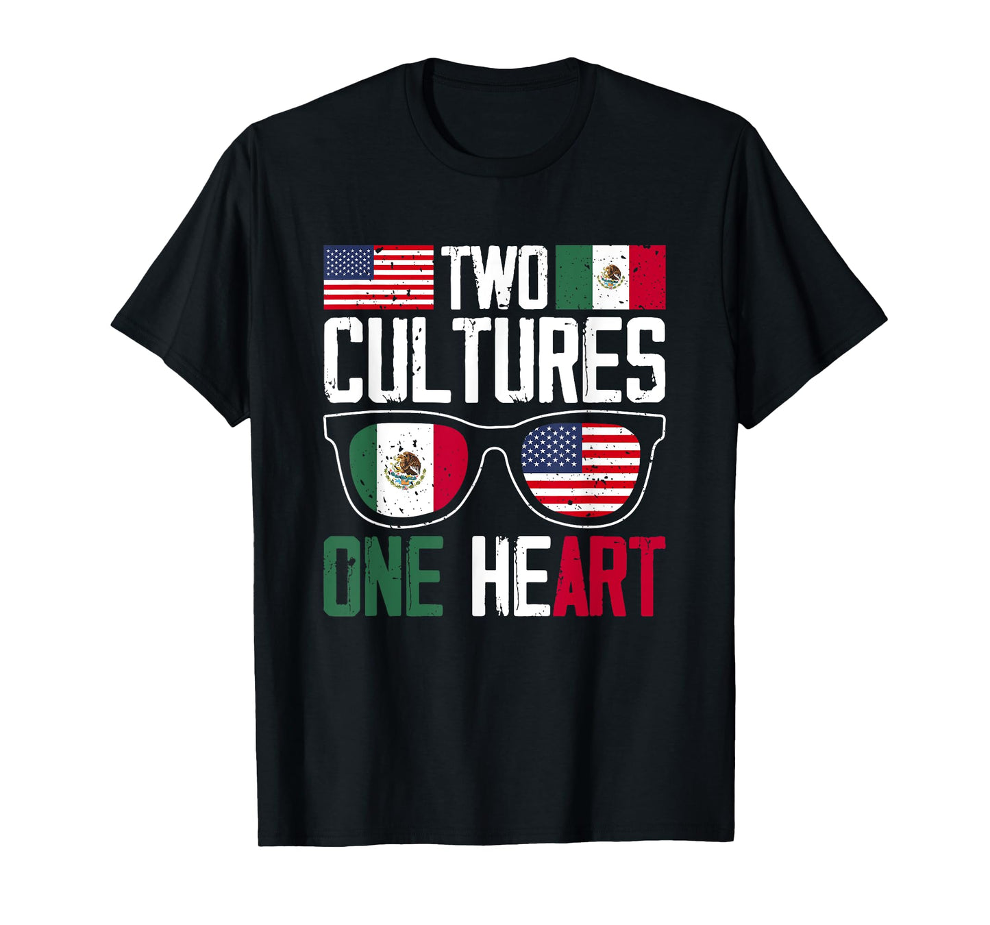 Two Cultures One Heart Mexico Usa America Mexican American T-Shirt