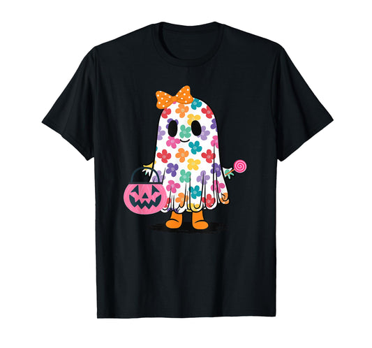 Cute Girly Ghost Flower Spooky Season T-Shirt