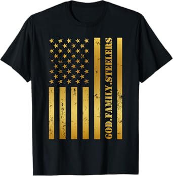 God Family Steelers Pro Us Flag Design Father's Day Dad T-Shirt