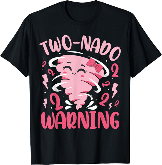 Two-nado Warning 2nd Birthday Pink Tornado Birthday T-Shirt