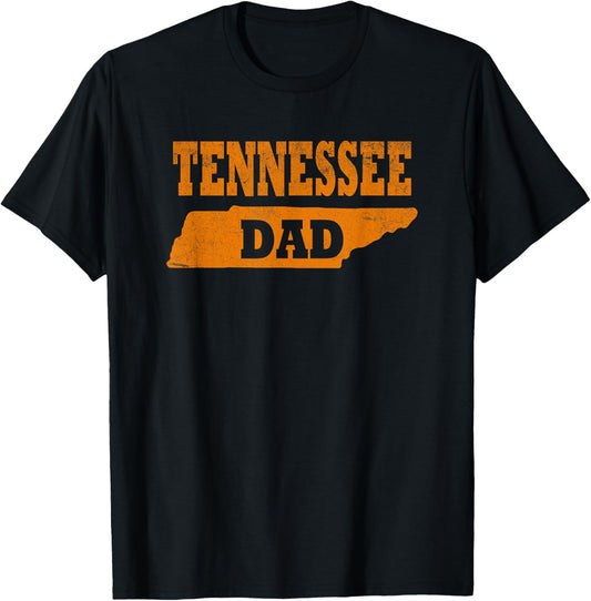 Tennessee Dad. Retro Tennessee TN Orange Vintage Design T-Shirt, Small, Black