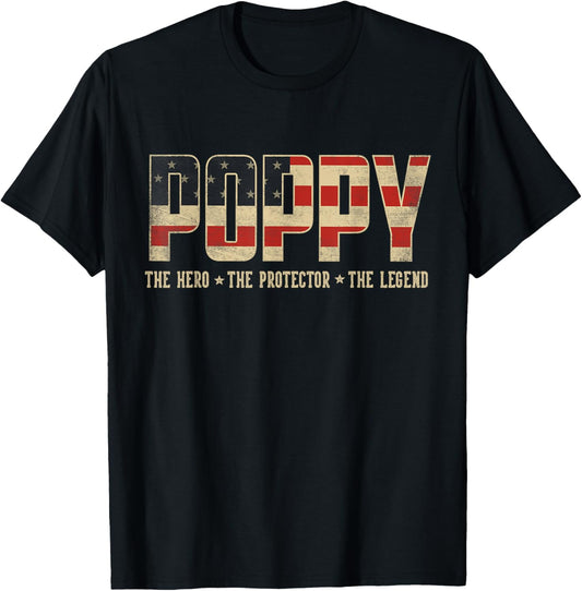 Poppy Protector Hero Legend USA Flag Poppy Father's Day T-Shirt