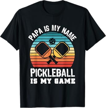Funny Retro Papa Pickleball Sunset Gift T-Shirt