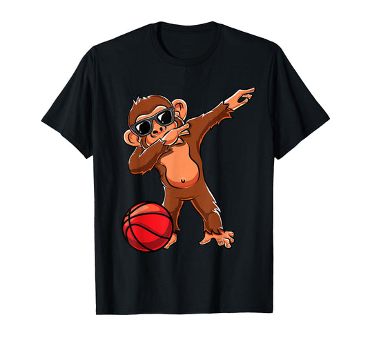 Cute Dabbing Monkey Lovers Dab Basketball Girls Boys Gifts T-Shirt