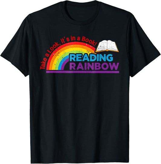 Take A Look it's In A Book Reading Book Vintage Rainbow T-Shirt