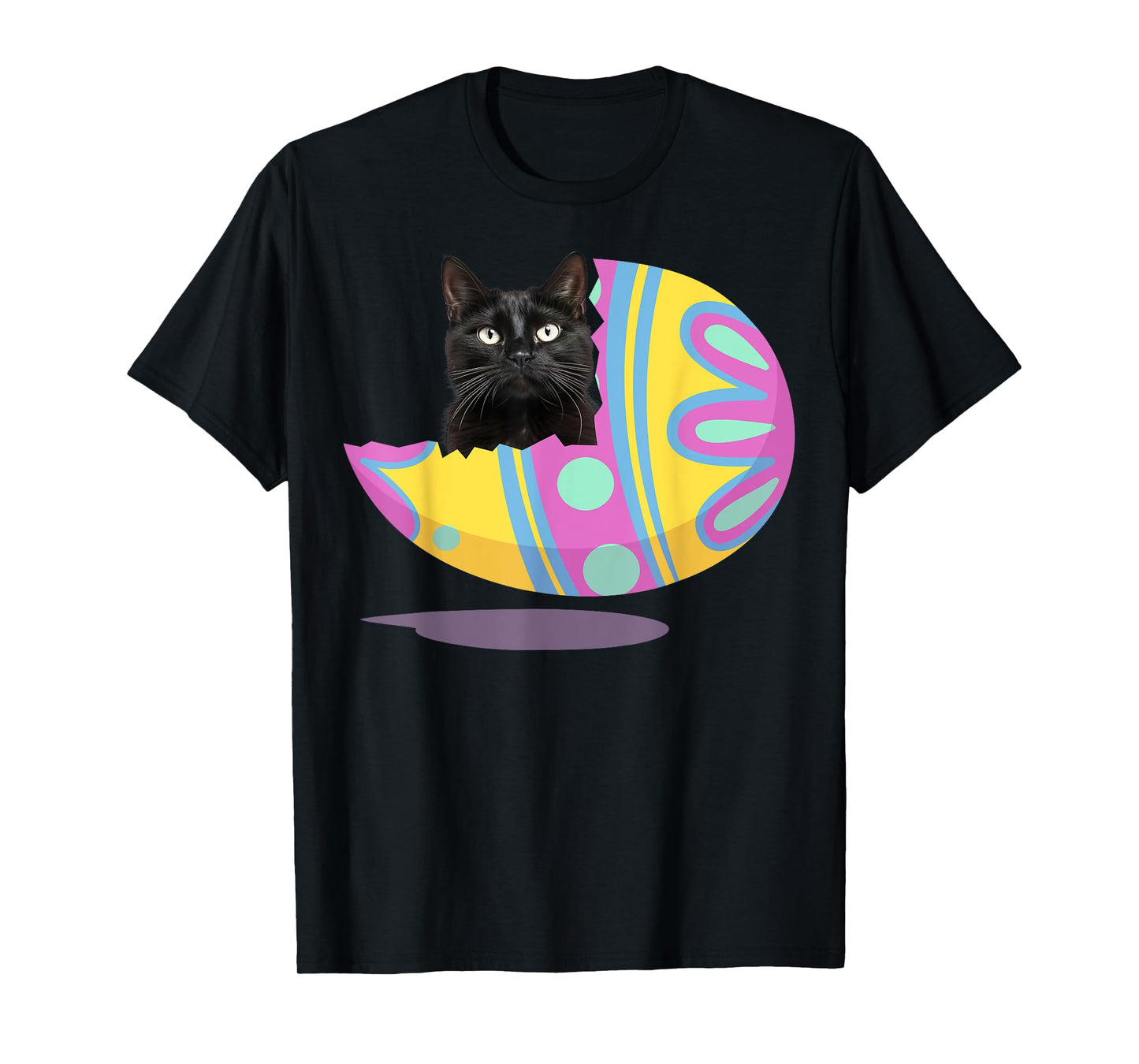 Funny Black Cat Easter Egg Happy Easter Day 2024 Men Women Girls Kids T-Shirt