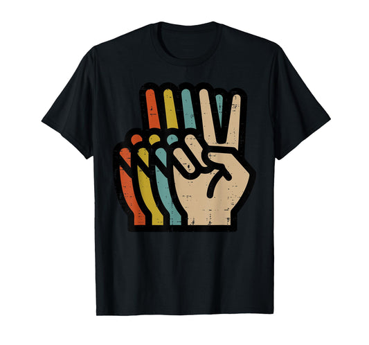 Peace Hand Retro Colors Vintage 70s Hippie Men Women Kids T-Shirt