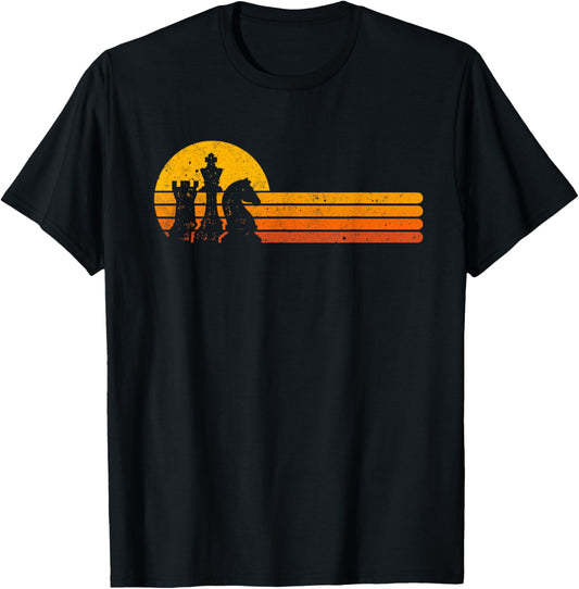 Vintage Chess Player Retro Sunset Design Chess Pieces T-Shirt
