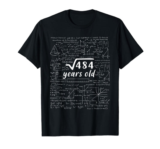 22nd Birthday Math Square Root Of 484 Retro 22 Years Old T-Shirt