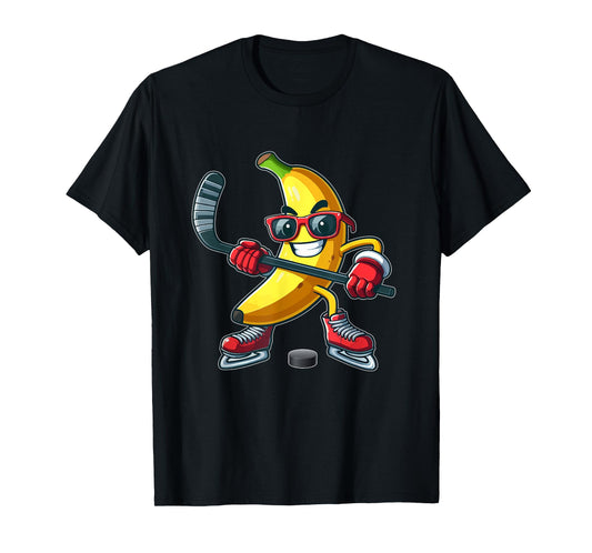 Banana Sunglasses Playing Hockey Funny Fruit Sport Player T-Shirt