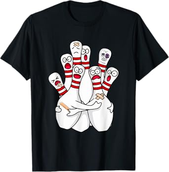 Cartoon Bowling Scared Bowling Pins Funny Sport Bowler T-Shirt